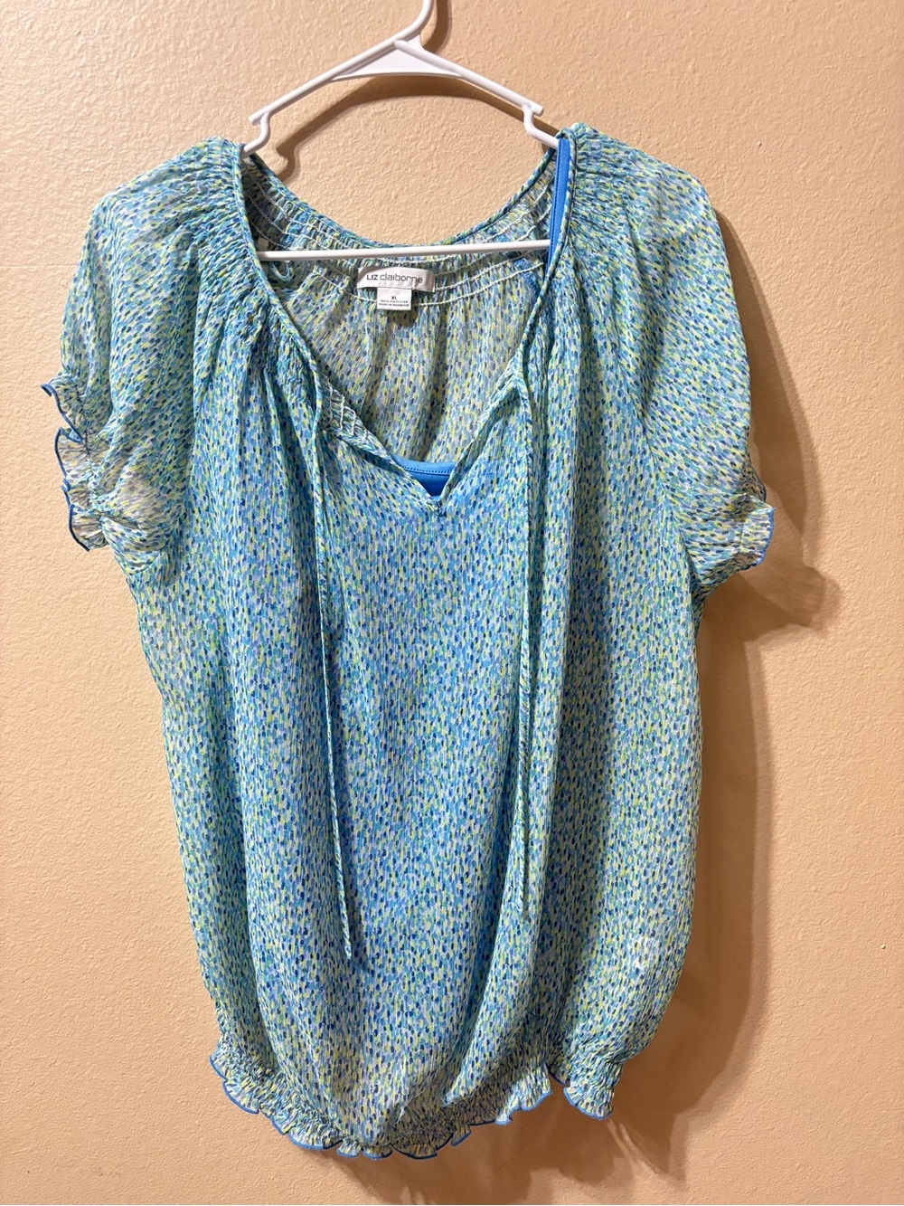 Liz Claiborne Women's XL Tie Front Cap Sleeve  Sheer Blouse w/ Cami